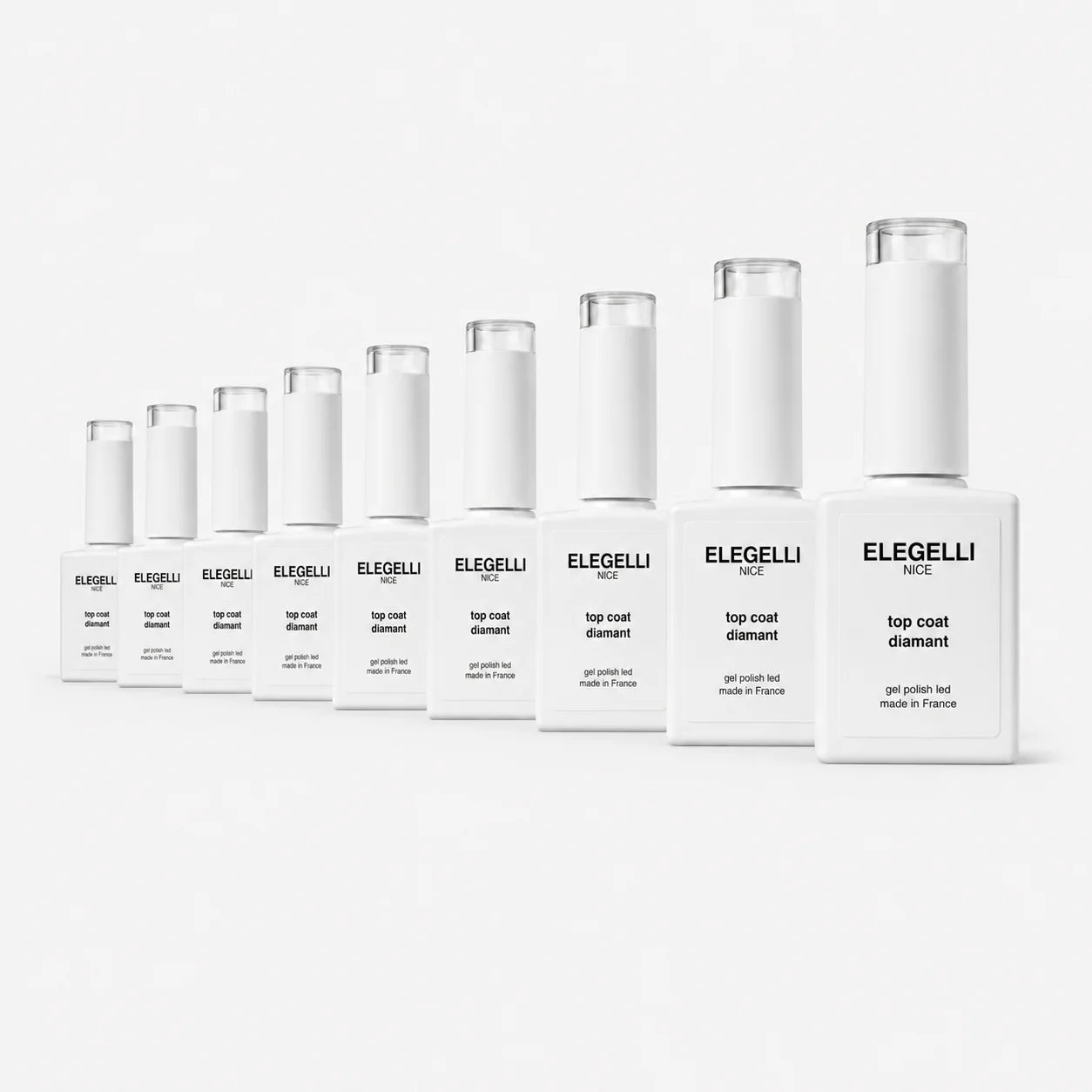 Set of ELEGELLI nail polish bottles on a white background